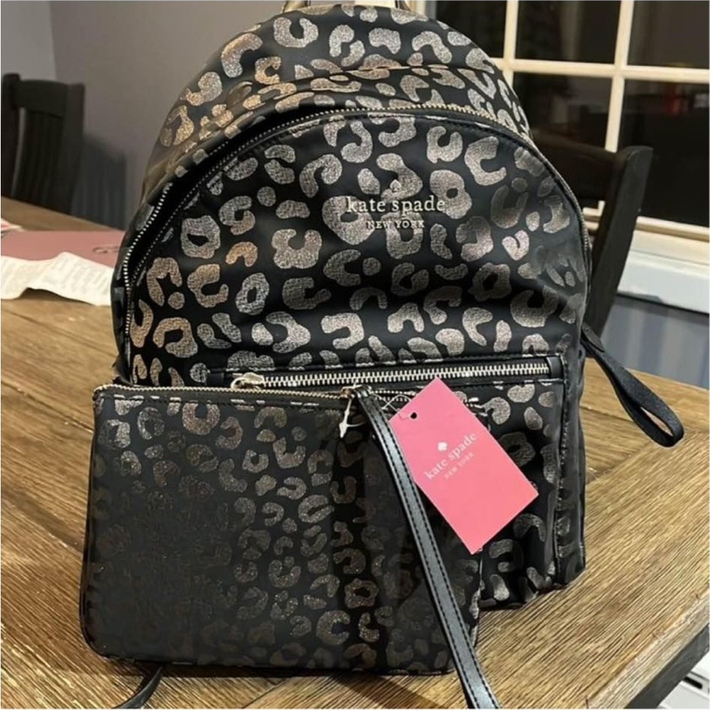 Kate Spade leopard mini bookbag and clutch